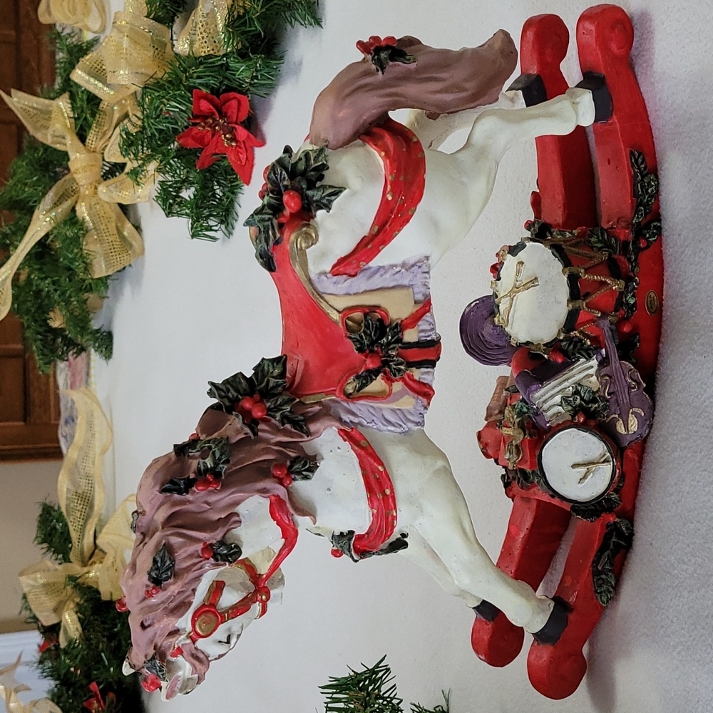 Lot of 3 Rocking Horses Vintage Christmas Handpainted Wooden Polystone 1980s - Picture 9 of 15
